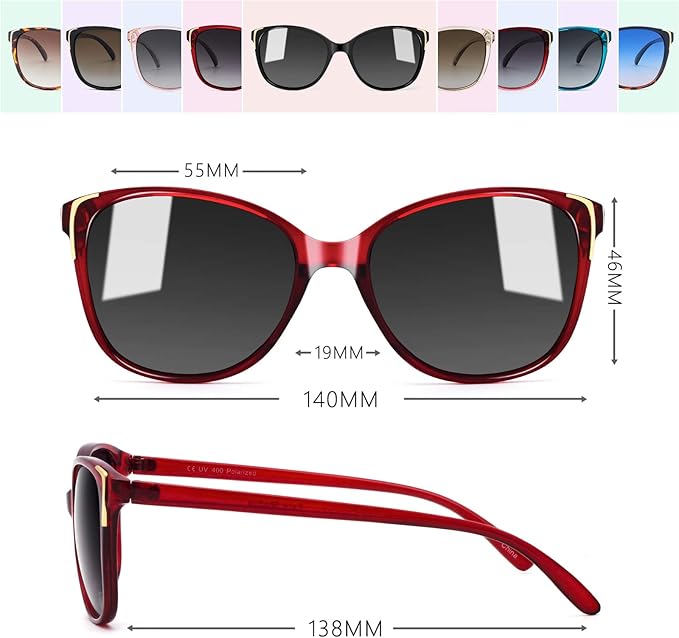 Face Shadow Polarized Sunglasses for Women, Cat Eye Sunglasses for Small Face Ladies Ultralight UV400 Protection