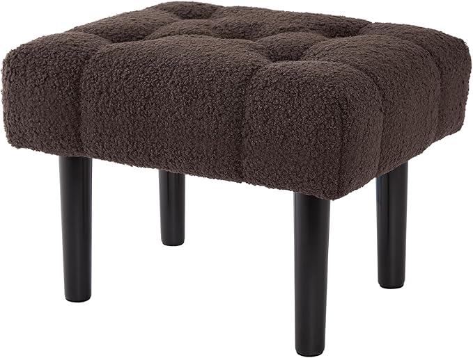 HOUCHICS Fur Padded Foot Stool, Small Ottoman Foot Rest with Wooden Legs,Modern Rectangle Chair Foot Rest Foot Step Stool for Living Room, Couch, Desk(Brown)
