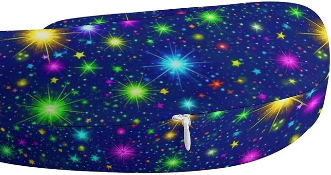 Pain Relief Travel Neck Pillow Colorful Galaxy Stars, Memory Foam U Shaped Support, Breathable Zip Cover for Airplane Car Office Men Women