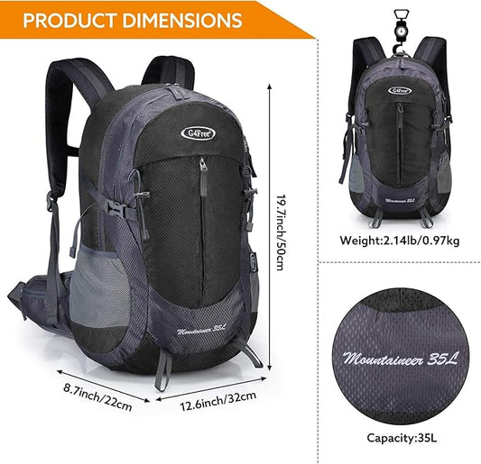 G4Free 35L Hiking Backpack Water Resistant Outdoor Sports Travel Daypack Lightweight with Rain Cover for Women Men (Black)