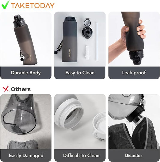 TakeToday Collapsible Water Bottles 32oz, Foldable Travel Water Bottle, BPA Free, Silicone Water Bottle Leakproof for Hiking, International Travel, Outdoors