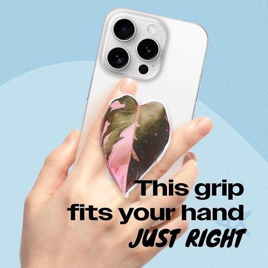 OnTheGrip Cute Acrylic Tropical Leaf Design Collapsible Expandible Mobile Phone Grip Stand Holder for Smartphone Tablet Cell Phone Accessory (Pink Princess)