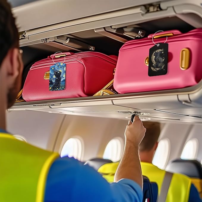 2 PCs Cat Stuff Luggage Tag, Suitcase Tags with Privacy Flap and Metal Loop, Luggage Tags for Suitcases, Identifiers Travel Essentials Bag Tag, Cat Lovers Gifts for Women Girls Friends Daughter