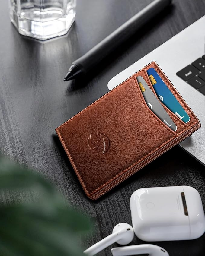 Housmai Magnetic Closure Slim Wallet with Money Clip Gift Boxed,Genuine Leather Front Pocket Wallet for Men, 3.9"x 2.10", RFID Blocking