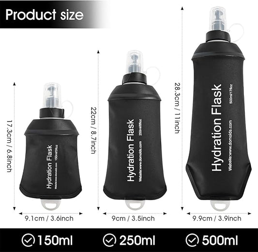 GYGYL Soft Flask, TPU Collapsible Soft Water Bottle for Hydration Pack, Running Vest, Leak-Proof Folding Water Bottle for Hiking Cycling Climbing Jogging-150ml Black, 2pcs