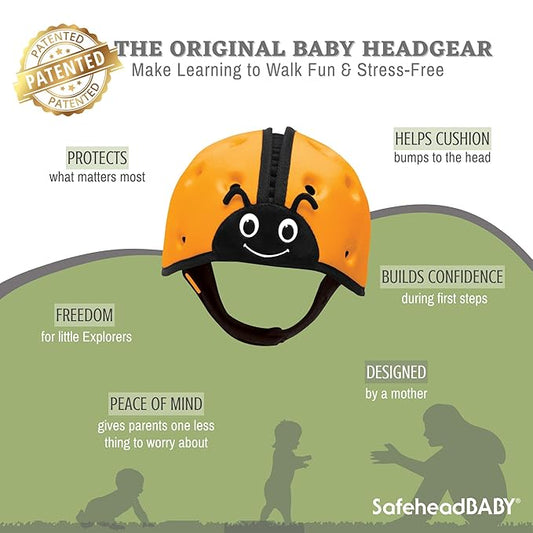 SafeheadBABY Soft Baby Head Protector Helmet for Crawling and Walking 7β24 Months β Ultra-Lightweight & Breathable Infant Safety Helmet That Grows with Your Baby (Circ. 40β52 cm) β Ladybird Orange