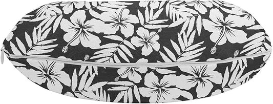 Ambesonne Tropical Travel Pillow Neck Rest, Artisan Exotic Hibiscus Flowers Fern Leaves Pattern Nature Plant Picture Art, Memory Foam Traveling Accessory for Airplane and Car, 12", White Grey