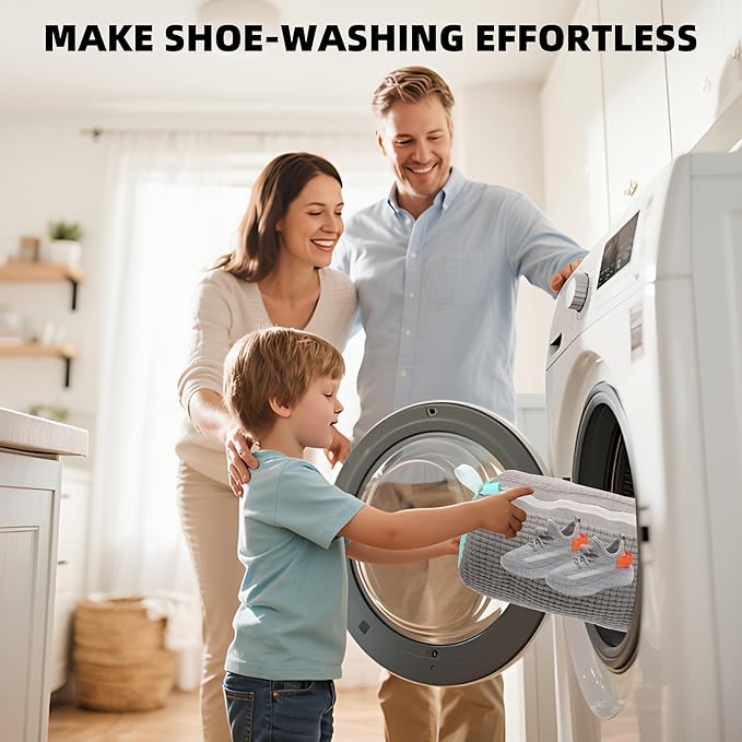 2Pcs Shoe Washing Machine Bag, Quick & Easy Cleaning, Laundry Shoe Bag for Washer and Dryer, Cleaning Bag for Sneaker & Most Shoe Types and Sizes (Grey)