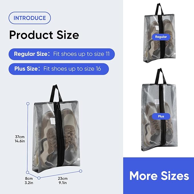 VUSIGN Travel Shoe Bag, Water-Resistant Shoe Pouch for Gym and Sport, Odor-Resistant Soccer Cleats Bag (Gray, 1-Pack)