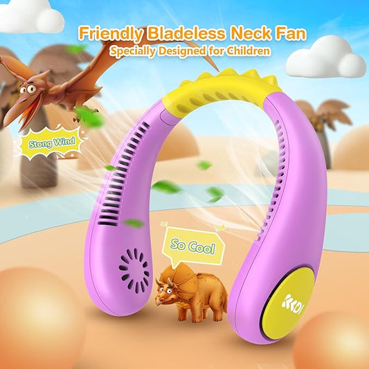 Kids Neck Fan, Portable Bladeless Fans for Kid 4-14Y Girls & Boys, 2600mAh USB Personal Mini Cooling Fan for Travel/Camping/Study, 4 Speeds, Lightweight, Compact, Perfect Summer Gifts for Kids