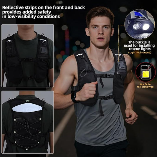 PELLOR Running Hydration Vest for Women Men, Adjustable Running Vest with Multi Pockets, Lightweight Chest Straps Reflective Hydration Backpack for Hiking Trail Cycling Marathon