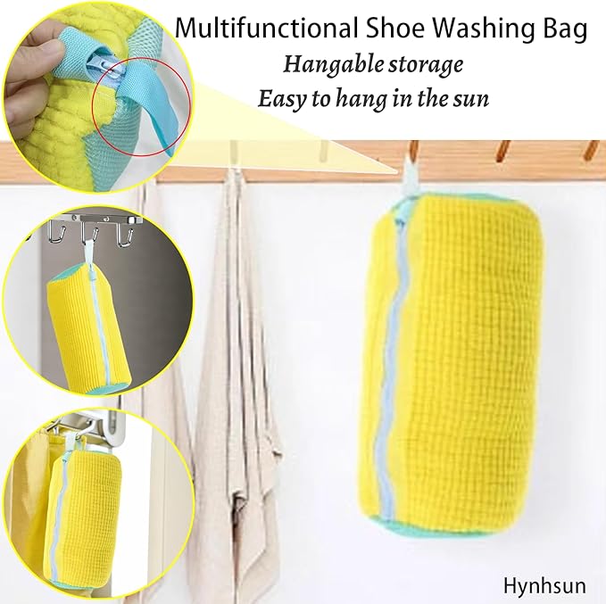 Shoe Washing Machine Bag,Shoe Laundry Bags for Sneakers, Reusable Shoe Cleaning Bag for All Shoe Sizes,Adjustable laundry bag for washing machine for 360°,2Pcs, Yellow