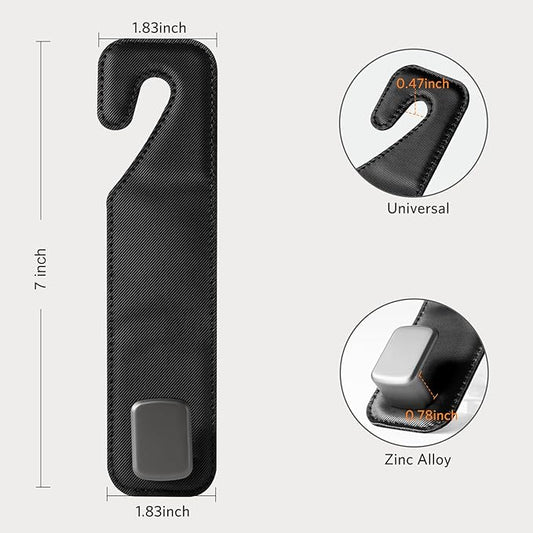 CoBak Headrest Hooks for Car - Universal Premium Stitched Leather and Aluminum-Magnesium Alloy Single Car Seat Back Storage Hook for Purses, Handbags, Bags (2 Pack), Black Texture