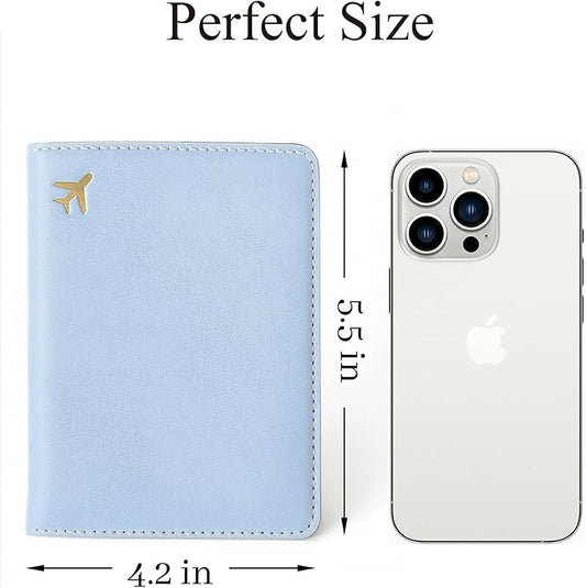 PU Leather Passport Holder Covers Case, Waterproof Rfid Blocking Travel Wallet Passport Holder(Sky Blue)
