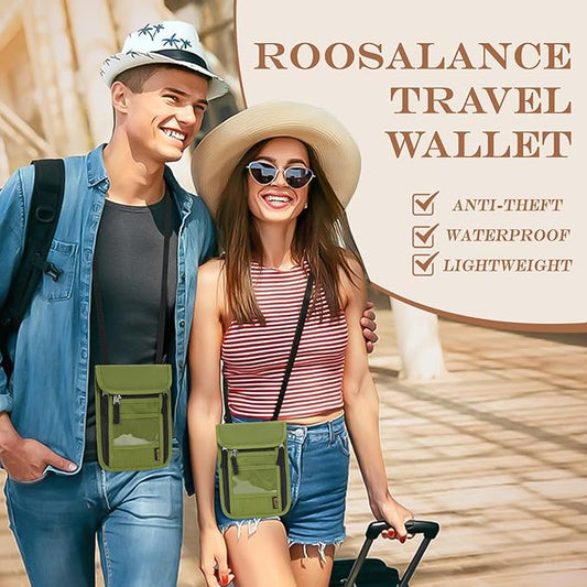 Passport Holder for Travel, Neck Pouch Travel Wallet With RFID Blocking, Waterproof Lightweight Passport Wallet for Women and Men (Green)
