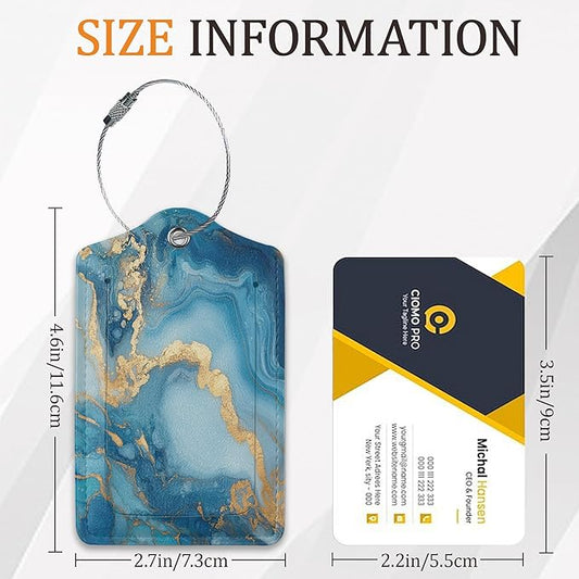 Colorful Marble Luggage Tags for Suitcases, 3 Pack Leather Bag Tag Identifiers with Stainless Steel Loop and Address Card for Men Women