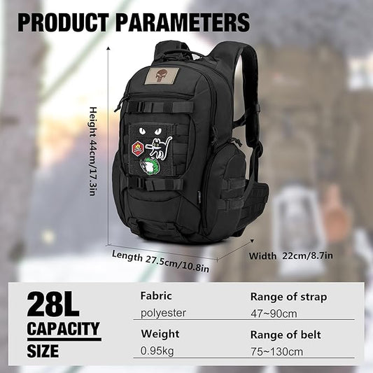 Mardingtop 28L Tactical Backpack for Men with Velcro Patch, Molle EDC Motorcycle Backpacking Backpack for Hiking,Camping, Hunting