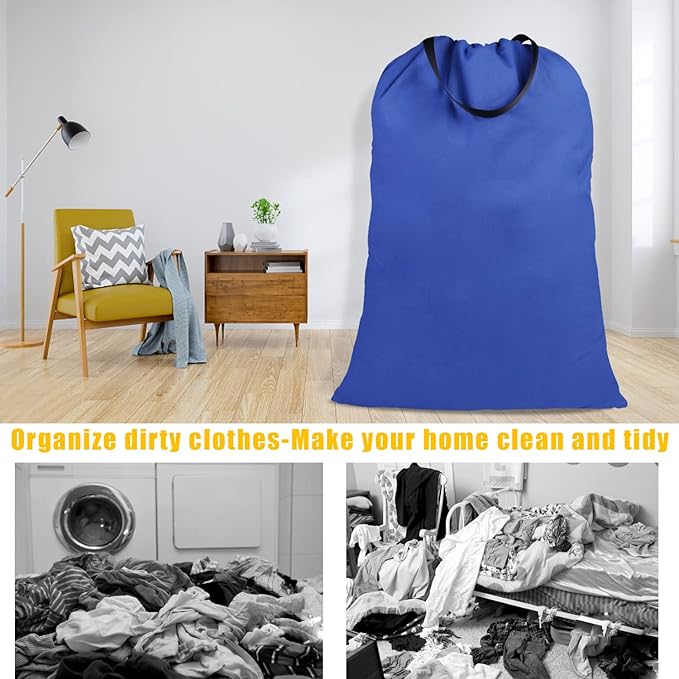 Cotton Canvas Laundry Bag with Handles & Drawstring Straps, Heavy Duty Extra Large Laundry Bags for Laundromat and Household, 25.5x34 Inch, Royal Blue
