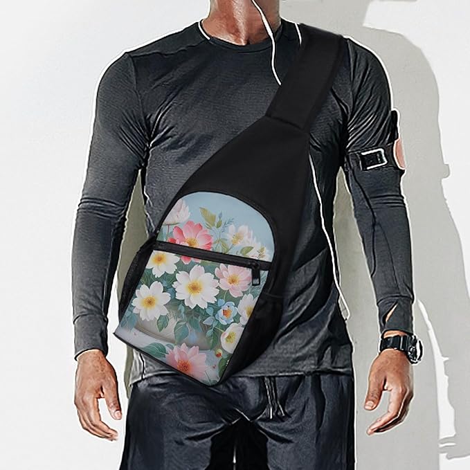 SWEET TANG Cool Sling Backpack for Men Women, Multipurpose Crossbody Shoulder Bag Shabby Chic Rose Patterns, Travel Hiking Zippered Daypack, Adjustable and Breathable