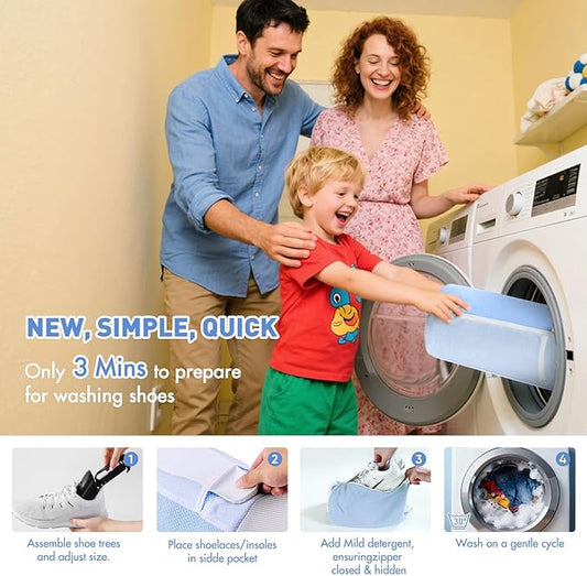 Shoe Washing Machine Bag for Washer and Dryer - Reusable Lint-free, Large Sneaker Laundry Bag for Tennis Home Shoe Washing Kit, Includes Shoes Trees to Prevent Deformation, Blue 2pcs