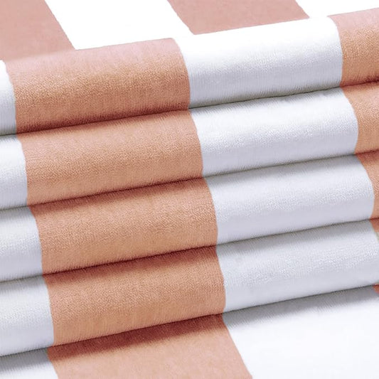 Cotton Oversized Beach Towel - Large 70 x 35 Inch Pool Towel, Orange Striped Quick Dry Swimming Cabana Towel