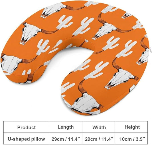 Luxurious Memory Foam U-Shape Pillow, Longhorn Cattle Cow Texas Skull Cactus U-Shaped, Neck & Head Support for Travel Airplane Office Sleep, Washable Cover Comfort