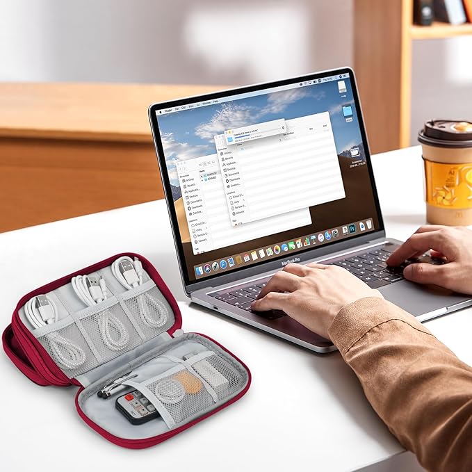 Skycase Electronic Organizer Travel Case - Waterproof Travel Cord Pouches for Organization, Cable Organizer, All-in-One Double Layers Storage Bag for Accessories, Charger, Cable, Wine Red