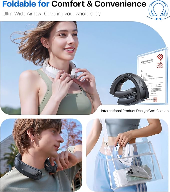 TORRAS COOLiTE Neck Fan, Industry’s Strongest Wind Power, Portable Neck Fan with 14H Battery, 360° Cooling Neck Fan, Lightweight & Foldable Neck Fans for Outdoor, Travel, Gifts for Dad, Women, Ivory