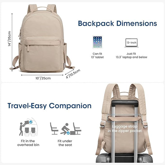 G4Free Small Nylon Backpack for Women Men, Lightweight Backpack Daypack for Travel Work Hiking, Khaki