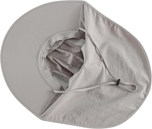 LLmoway Wide Brim Sun Hat with Neck Flap for Men Women Summer Outdoor UV Protection Breathable Fishing Hats with Strap