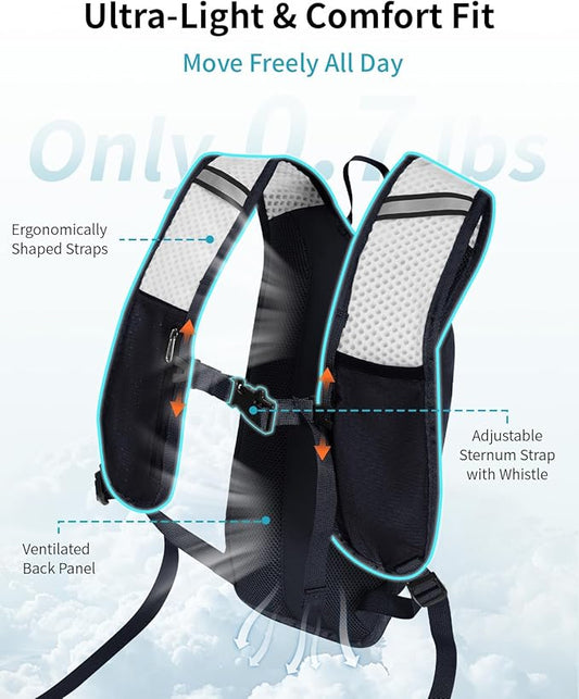 ECOHUB Hydration Backpack with 2L Water Bladder, Lightweight Running Hydration Pack for Men Women, Breathable Hiking Cycling Backpack for Outdoor Sports Marathon Travel