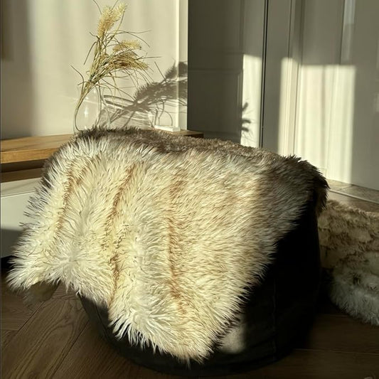 Waterproof Dog Blanket for Small, Medium & Large Dogs – Faux Fur Pet Throw for Couch, Sofa, Bed & Car – Soft, Washable, Stain-Resistant, Durable Cover – White w/Brown Tips – 40" x 30"