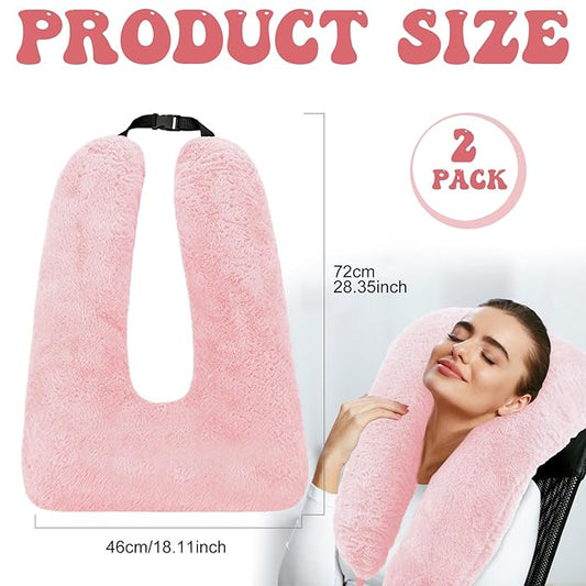 2 Pcs Travel Pillow Car Sleeping Kid Neck U Shaped for The Back Seat Adults Children Head and Body Support Long Distance Journey Accessories (Light Pink)