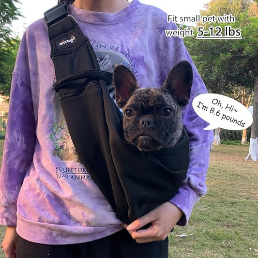 NATUYA Small Dog Carrier Sling Cat Sling,Adjustable Strap Hand Free Pet Puppy for Outdoor Traveling Subway (Black, Snap)