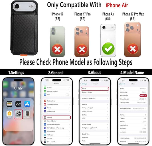 GUERNICA for iPhone 17 Air (6.7") Case Wallet with Card Holder, RFID Blocking Leather Protection, Shockproof Women Men Phone Case for iPhone Air, A - Black