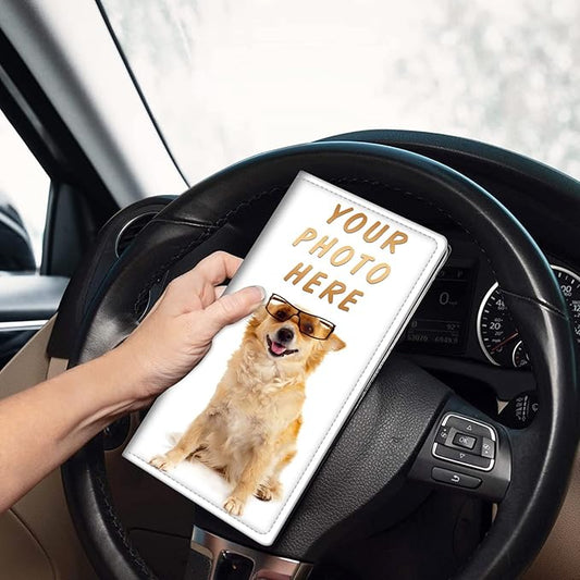 Customized Registration & Insurance Holder, Leather Car Glove Box Organizer, Cool Accessories for ID, Driver's License & Essential Documents, Business Cards - Men & Women