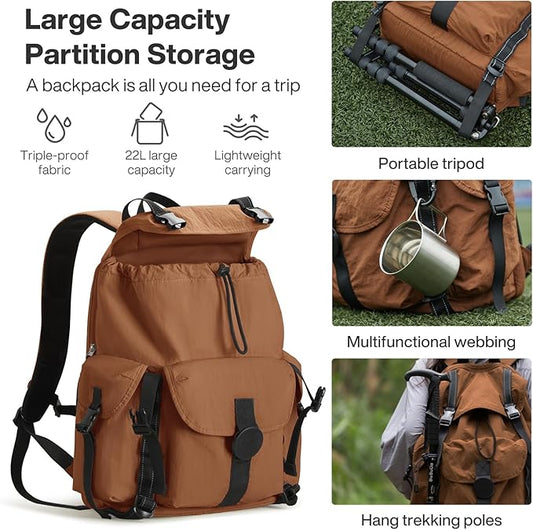 mixi Travel Backpack for Women Men, 18 Inch Carry On Laptop Backpack Flight Approved fits 16'' Laptop, Lightweight Waterproof Hiking Backpack Travel Outdoor Business Casual Daypack, Brown