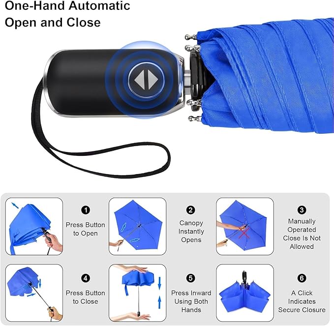 LEAGERA Compact Travel Umbrella for Purse - Flat Handle, Waterproof for Light Rain