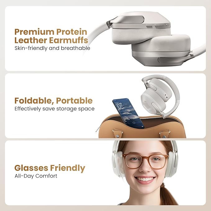 HAYLOU S40 Noise Cancelling Headphones Over Ear, 50dB Hybrid ANC with Multiple Modes, LDAC Hi-Res Wireless Audio, 90H Playtime, Custom EQ via App, Bluetooth 6.0 Multipoint Connect, 5 HD Mics Call