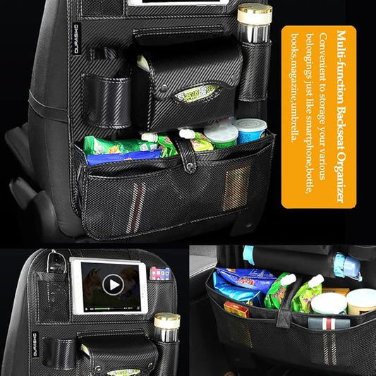DURASIKO Car Backseat Organizer with Foldable Table Tray,Car Storage Organizer with Tablet Holder,Car Seat Back Protectors Kick Mats,Premium PU Leather Material,Compatible with Most Vehicles