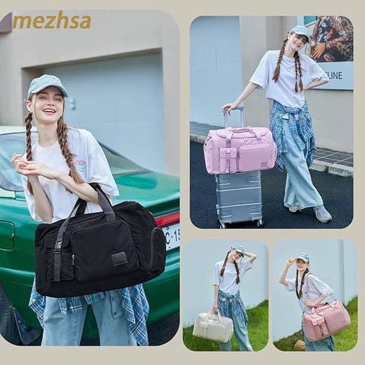 Girls Duffle Bag Woman Corduroy Travel Bag Kids Sports Duffel Bags With Shoe Compartment Wet Pocket (black)