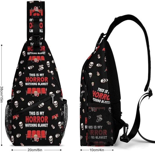 SWEET TANG Fashion Sling Backpack, Lightweight Sling Shoulder Bag, Outdoor Chest Crossbody Bike Gym Runner Daypack with Adjustable Strap for Men Women, Horror Movie Watching Blanket