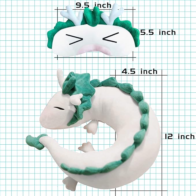 Anime Dragon Neck Pillow Dragon U-Shape Pillow Cute Dragon Plush Toy with Anime Sleep Mask Perfect for Travel, Christmas and Birthday Gift