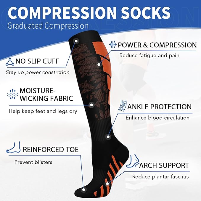 Graduated Copper Compression Socks for Men & Women Circulation 8 Pairs 15-20mmHg - Best for Running Athletic Cycling