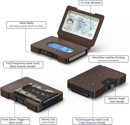 Slim Wallet for Men - Minimalist Mens Wallet with Money Clip, Aluminum Pop Up Card Case and Leather Slots Credit Card Holder RFID Blocking Wallet for Men with Gift Box