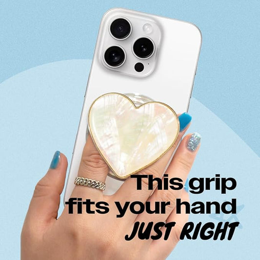 OnTheGrip Cute Natural Seashell Design Heart Shape Collapsible Mobile Phone Grip Stand Holder for Smartphone Tablet Cell Phone Accessory (Crème)