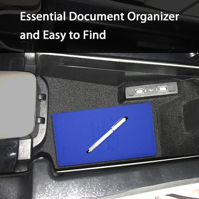 Car Insurance and Registration Holder, 9.5 x 5 Inch PU Leather Vehicle Glove Box Organizer Wallet Case for Insurance Card, Driver License, Paperwork - Blue