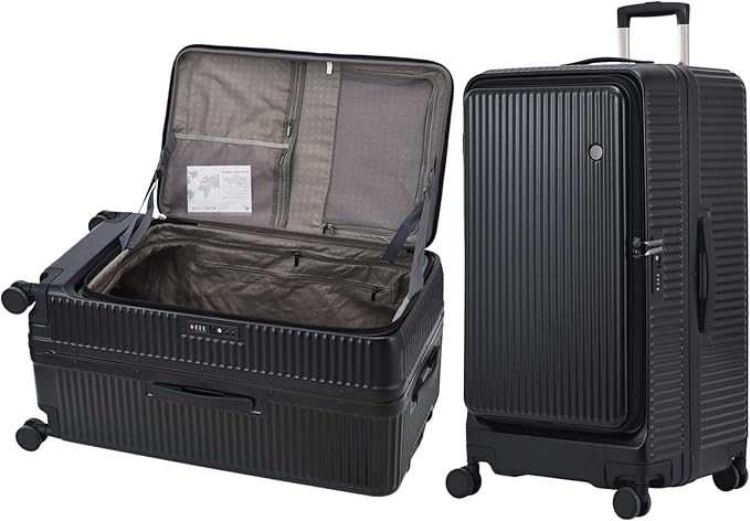 29 Inch Aluminum Checked Luggage with Side Opening Zipper, 40 * 37 * 77cm, 113L, Lightweight Hardshell ABS+PC Suitcase with TSA Lock, 360° Universal Wheels, Black