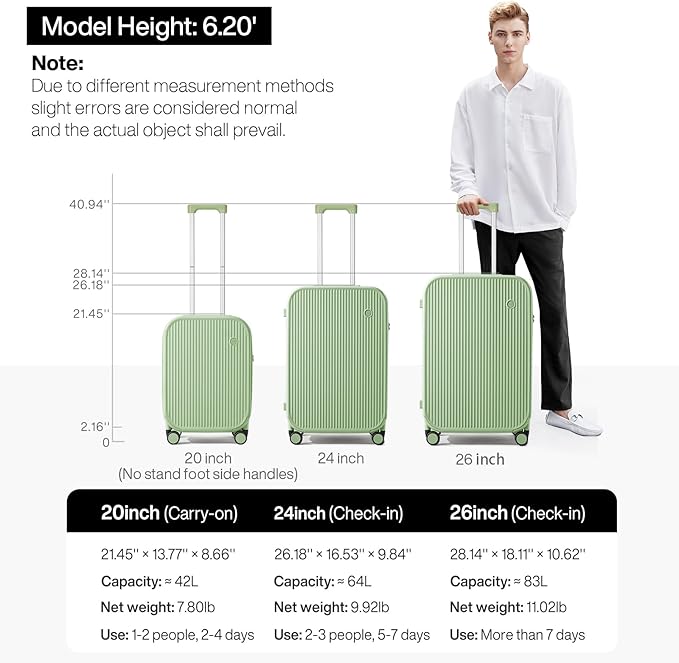 mixi Checked Luggage with Cup Phone Holder Hard Shell Rolling Travel Suitcase with Spinner Wheels,26 Inch Avocado Green