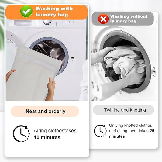 4-Piece White Large Durable Organic Cotton Mesh Laundry Bags with Sturdy Zippers and Breathable Mesh are Delicate Laundry Bags for Underwear, Clothes, Pants and Socks